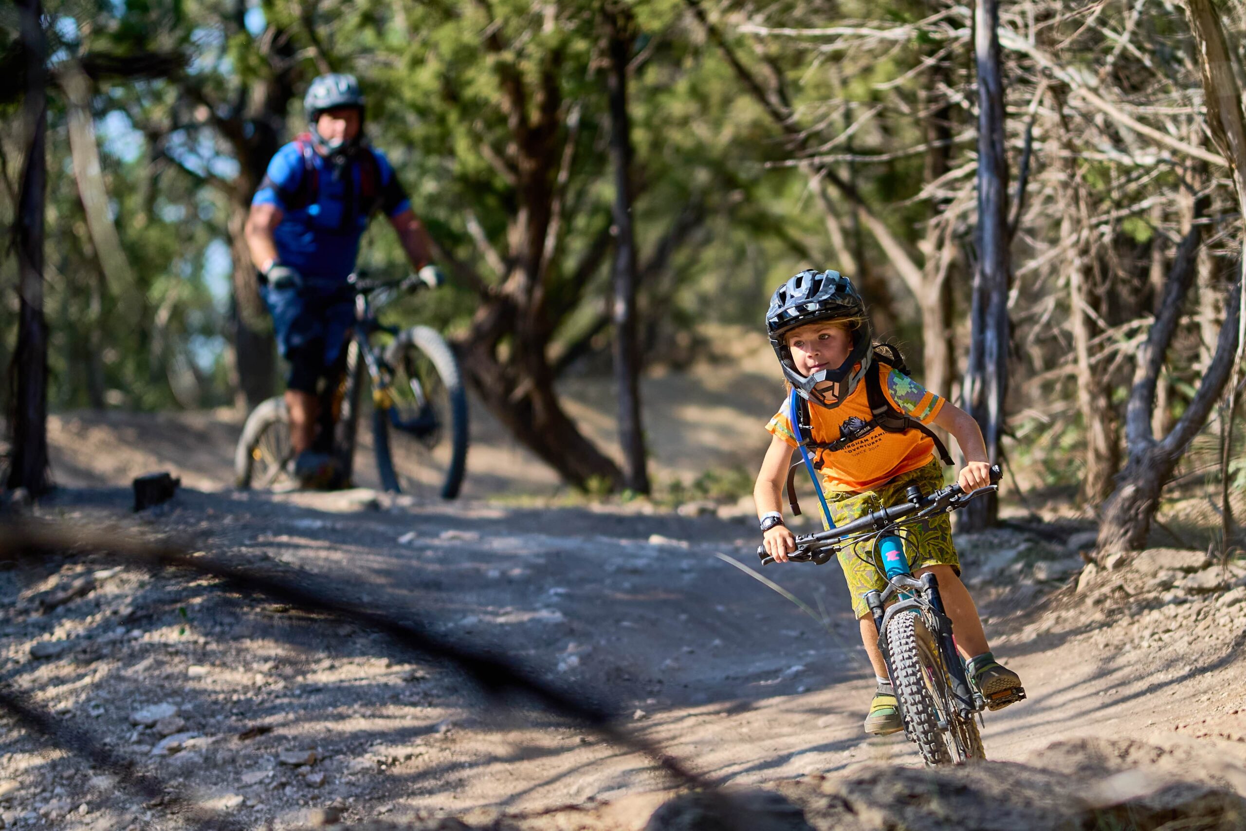 Stacyc Bike Demo for Power Kids. Parents ride with their kids at Spider Mountain Bike Park