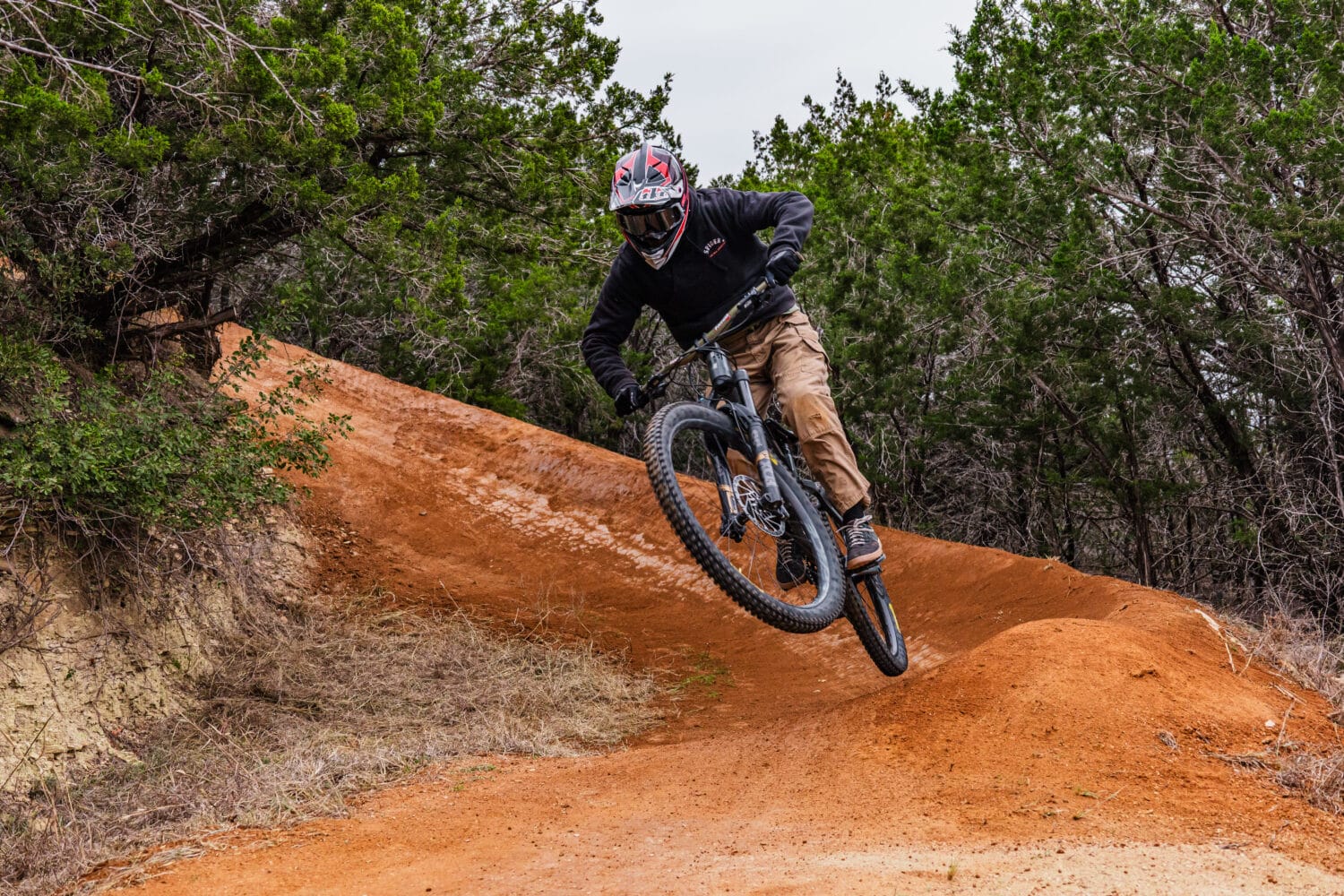 Biker at Spider Mountain Bike Park in Texas