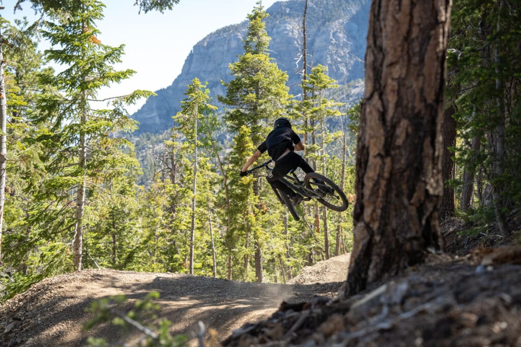 Biker jumping at Lee Canyon Bike Park near Las Vegas