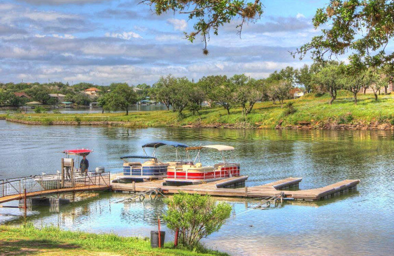 Pontoon boats at the Thunderbird Lodge docks